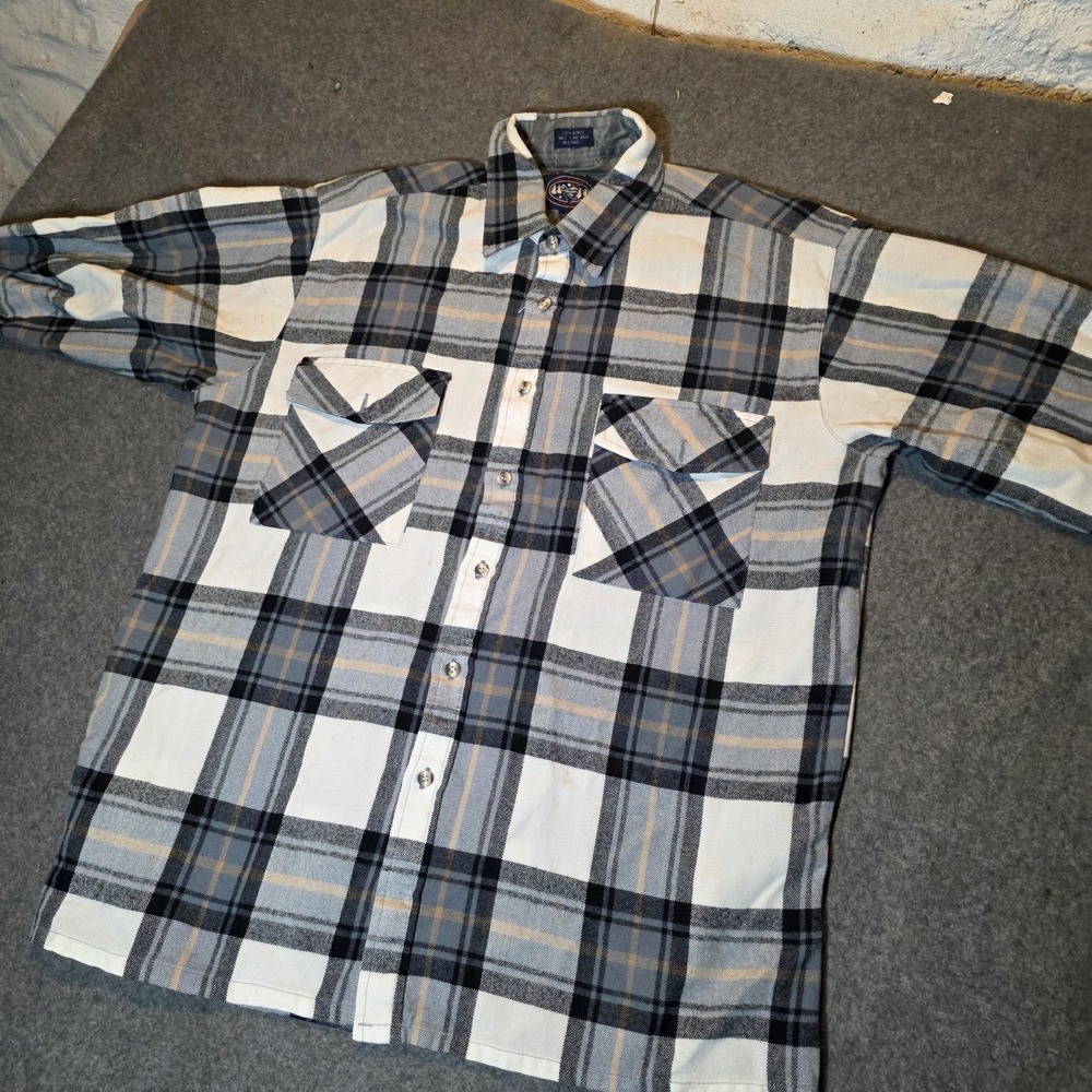 Vintage Alpine Trail Plaid Flannel Gray Yellow Mens Large 283